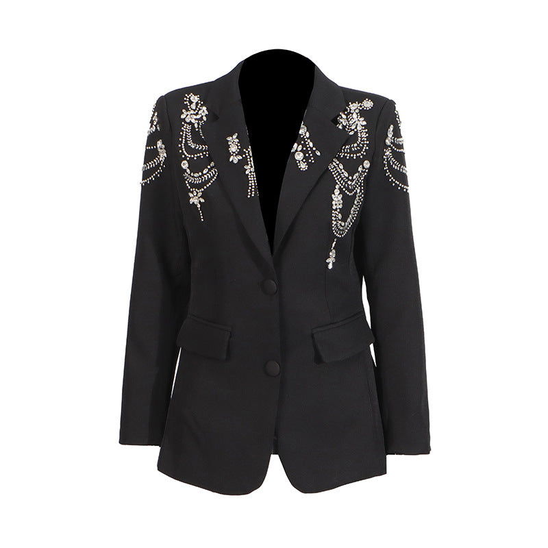 Women's Beaded Design Small Autumn Personality Solid Blazers