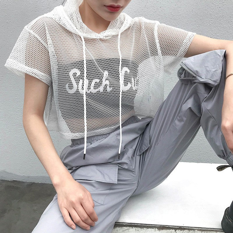 Women's Fashion Street Style Mesh Outerwear T-shirt Blouses
