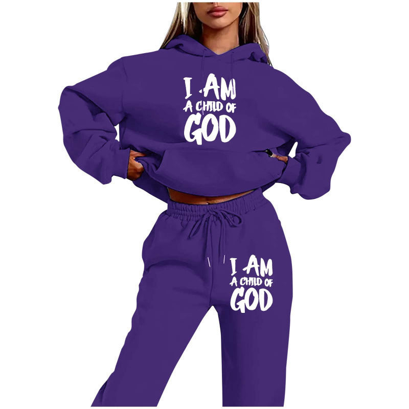 Women's Brushed Hoody Letter Printed Hoodie Fashion Casual Suit