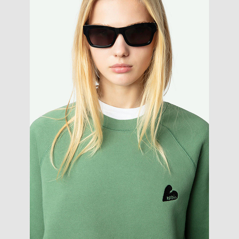 Women's French Niche Love Embroidery Washed Fried Sweaters