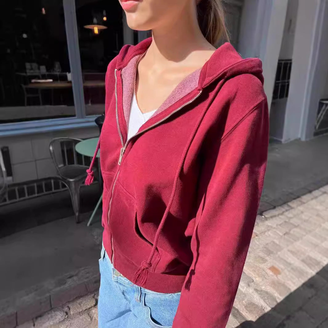 Women's With Zip Autumn Loose Trendy Hooded Long Sleeve Cardigans