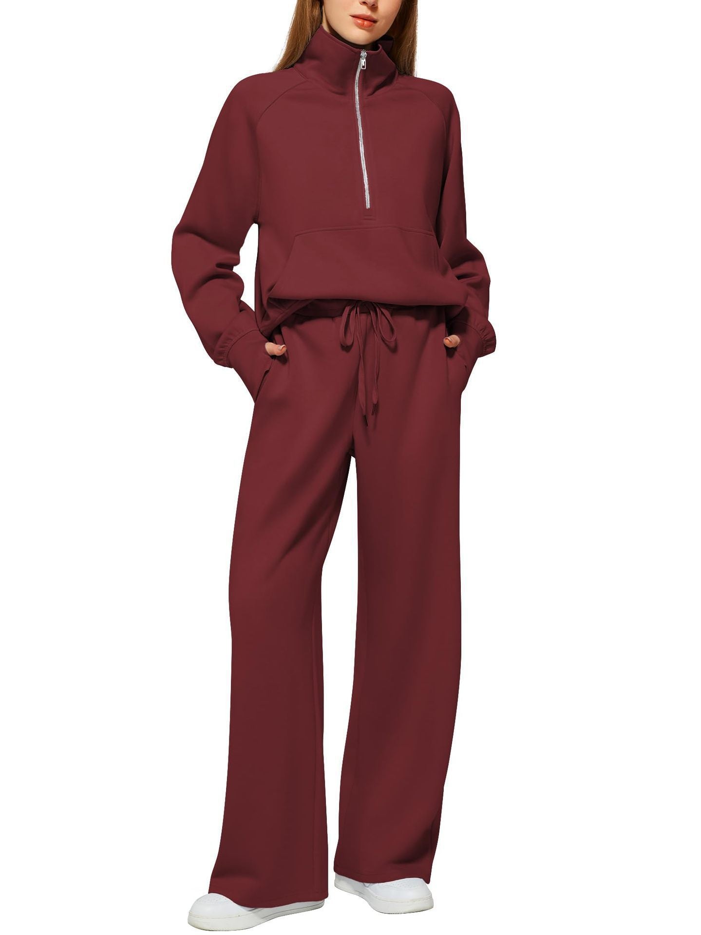 Women's Two-piece Zip Sweatshirt Wide Leg Track Fashion Casual Suit