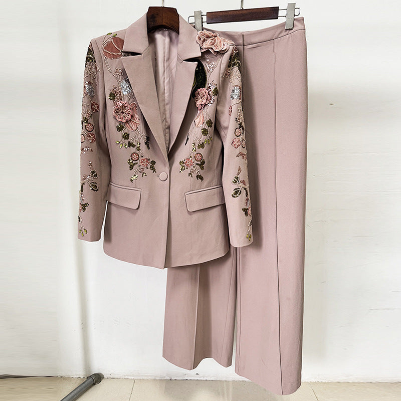 Fashion Bead Three-dimensional Flower Two-piece Set Suits