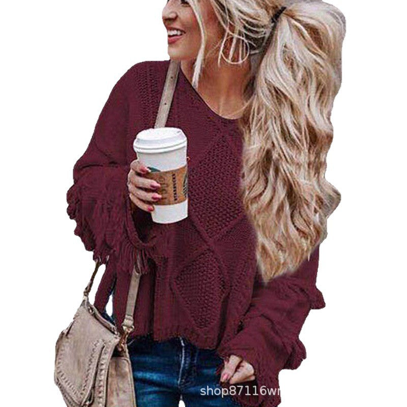 Women's Street Hipster Pullover Tassel Design Long Women's Sweater