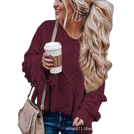 Women's Street Hipster Pullover Tassel Design Long Women's Sweater