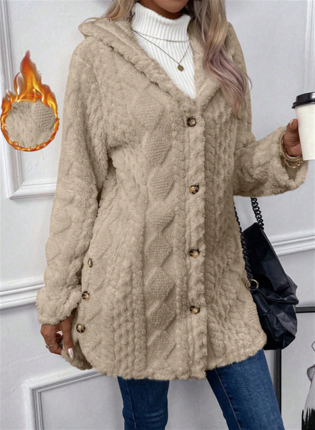 Women's Solid Color Single-breasted Plush Hoodie Fashion Jackets