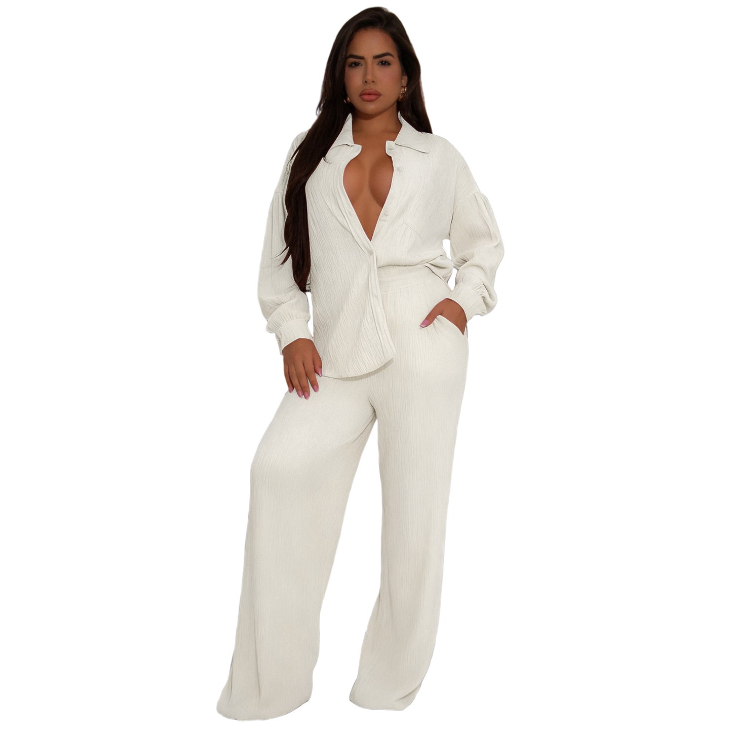 Women's Elastic Crumpled Swing Wide Leg Suits