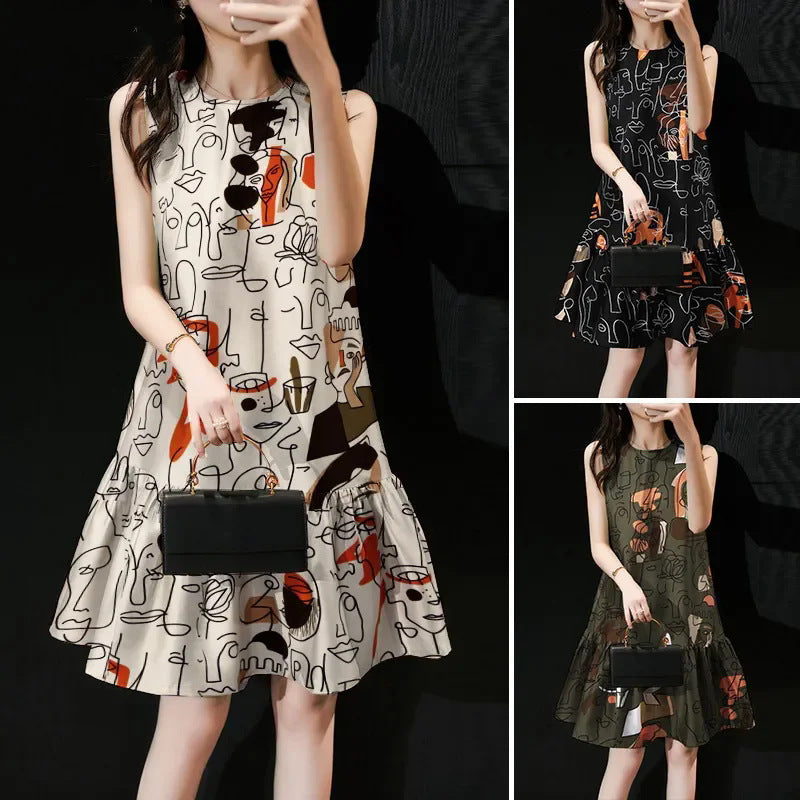 Women's Fashion Floral Sleeveless Round Neck Print Dress