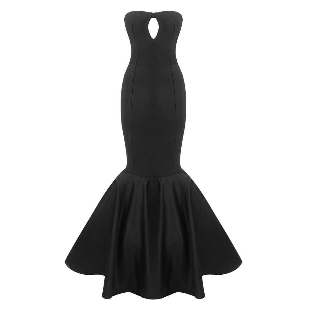 Women's Summer Black Dress Tube Hollow Out Dresses
