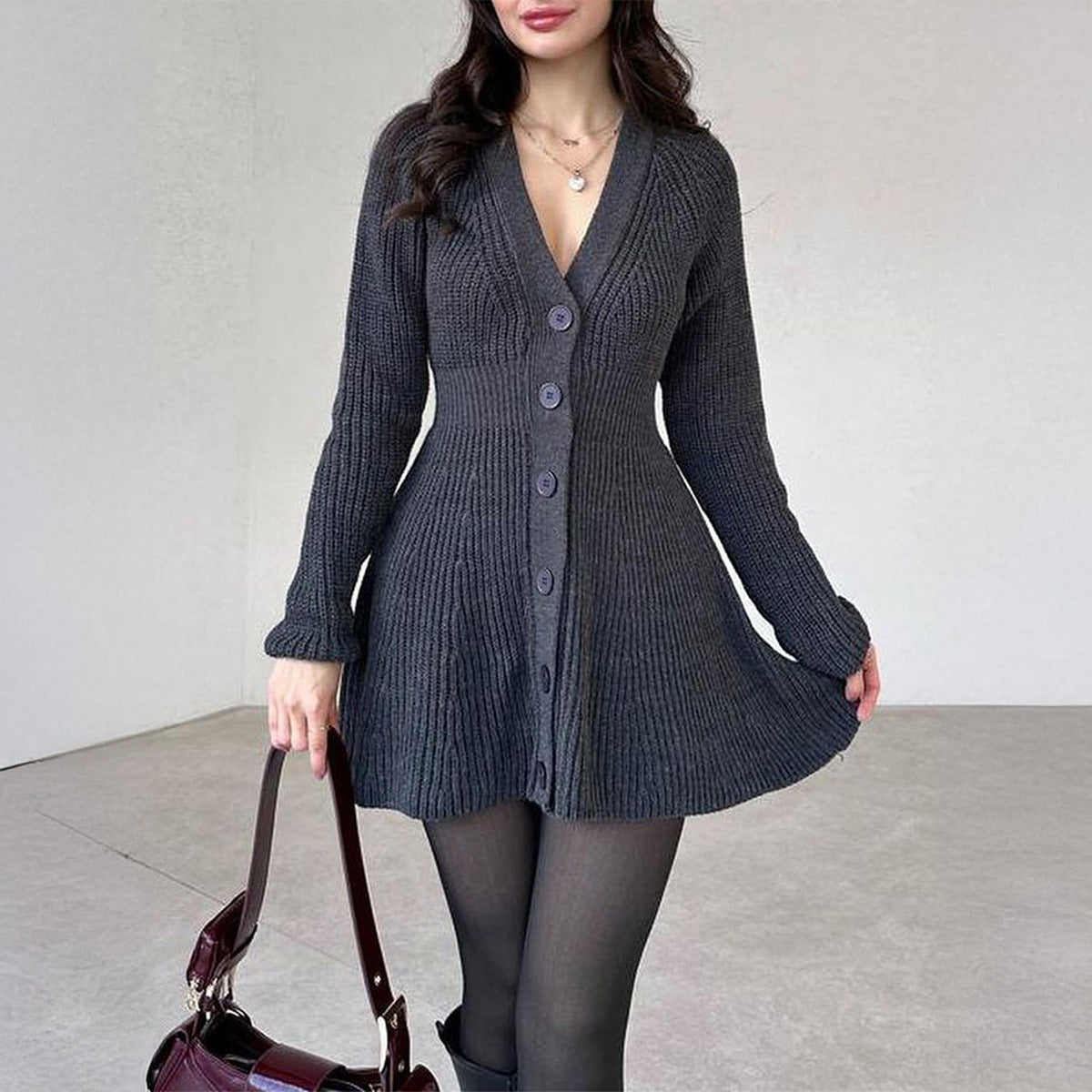 Women's Fashion Casual Long Sleeve Dress Woolen Dresses