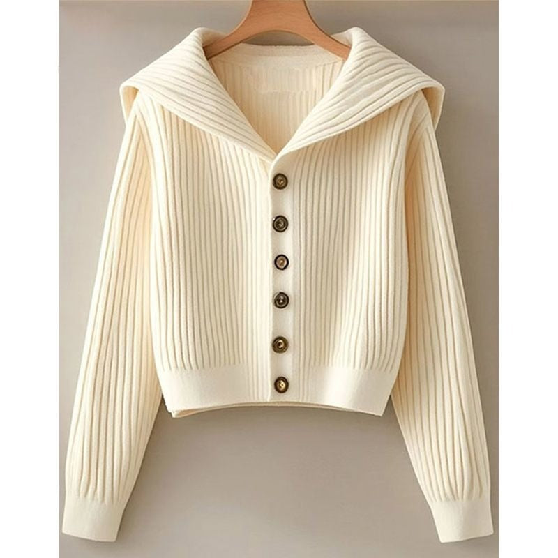Women's Fashion Retro Sailor Collar Idle Style Design Autumn Small Sweaters