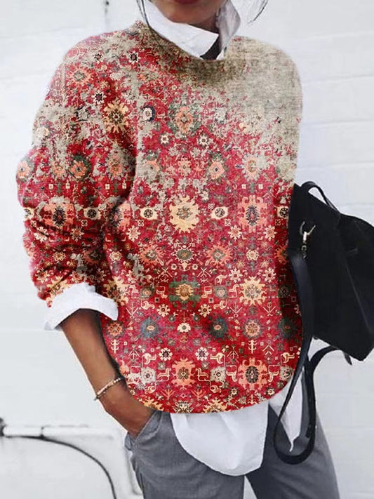 Women's Fashion Brushed Geometric Printed Loose Long Blouses