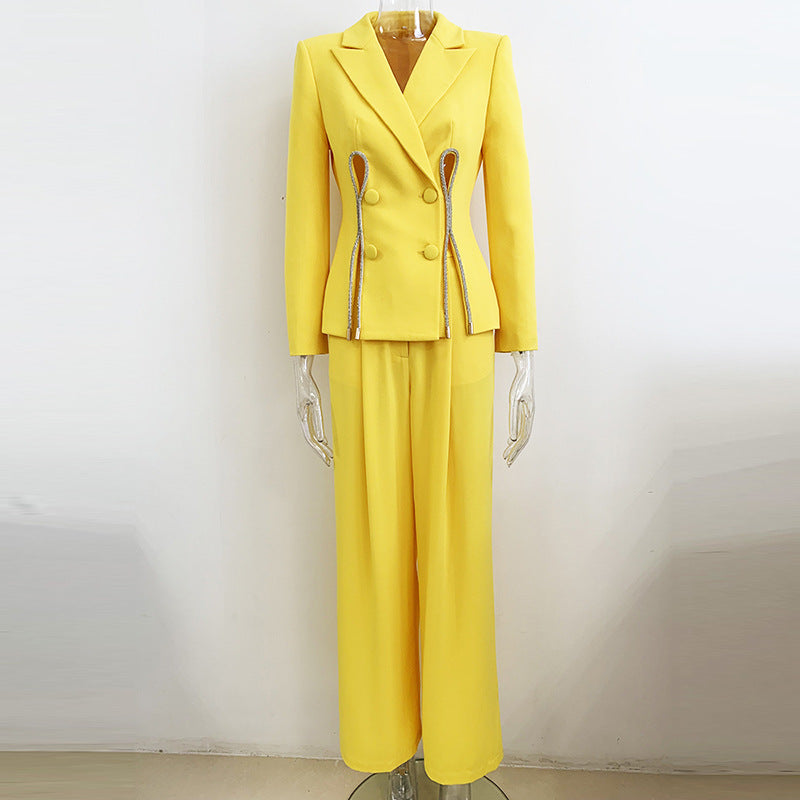 Graceful Fashionable Diamond Strip Split Two-piece Suits