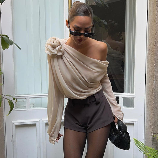 Women's Fashion Street Hot Shoulder Chiffon Slim Clothing