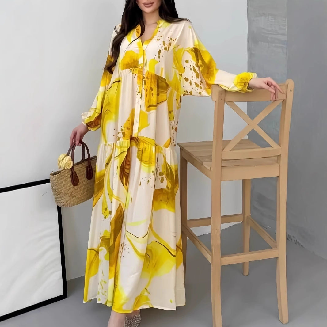 Printed Loose Casual Long Sleeves Temperament Dress