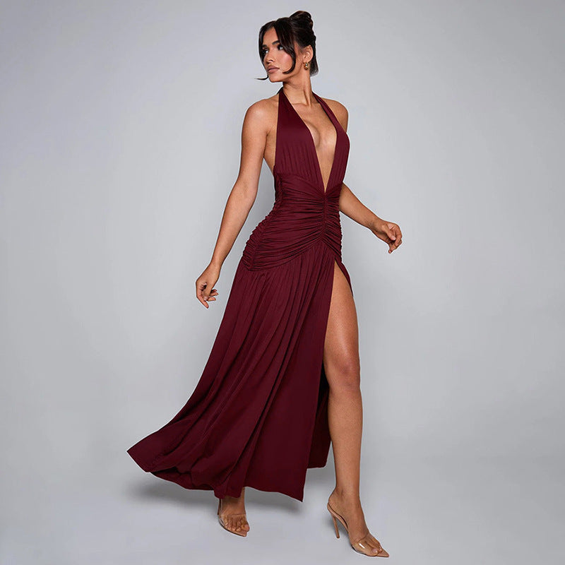 Women's Summer Elegant Halter Sexy Slit Backless Dress