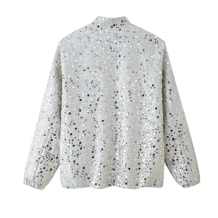 Women's Fashion Casual Trendy Long-sleeved Zipper Sequined Coats