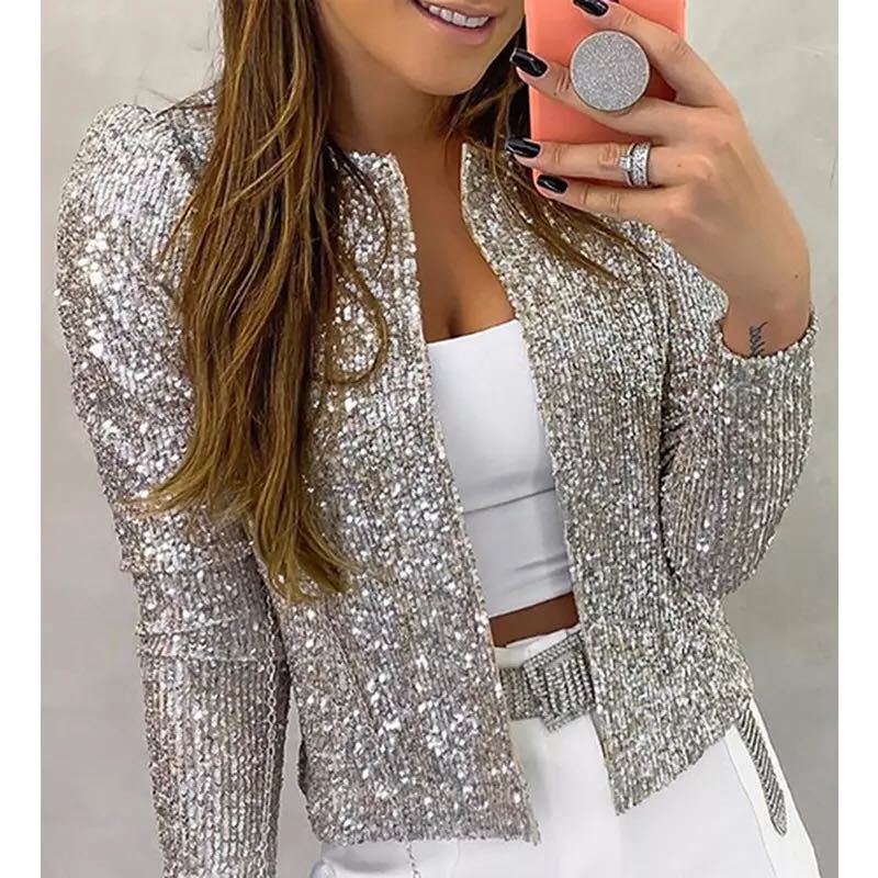 Women's Versatile Slouchy Fashion Sequined Casual Coats