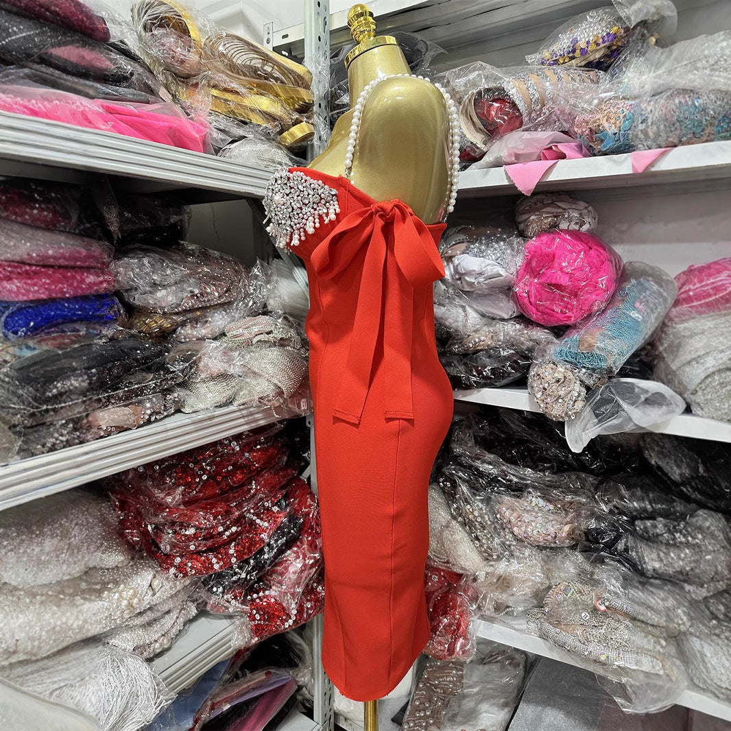 Bandage Dress Fashion Pearl Suspender Diamond Dresses