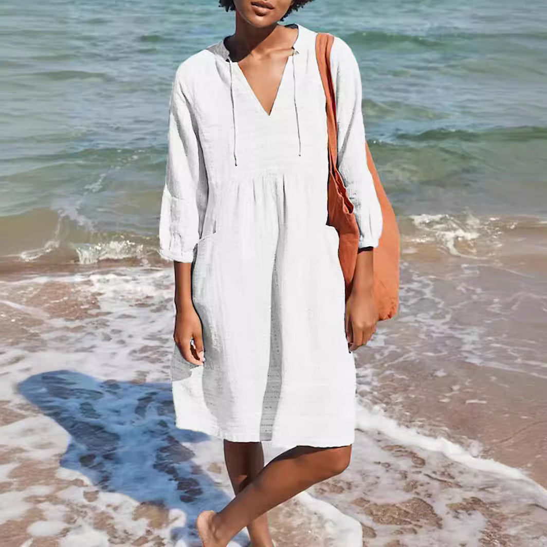 Spring Jacquard Cotton Linen Dress Popular Dresses