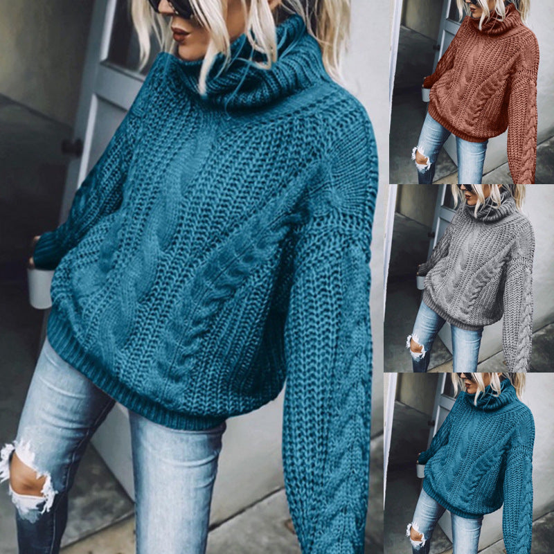Durable Women's Solid Color Turtleneck Knitting Tops