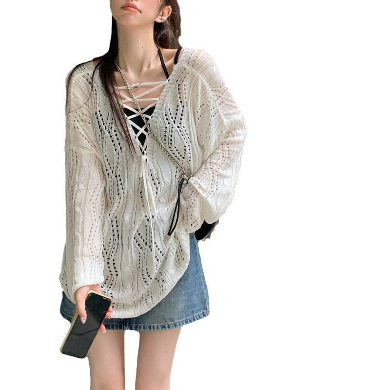 Women's Spring Cutout Backless Knitted Loose Coats