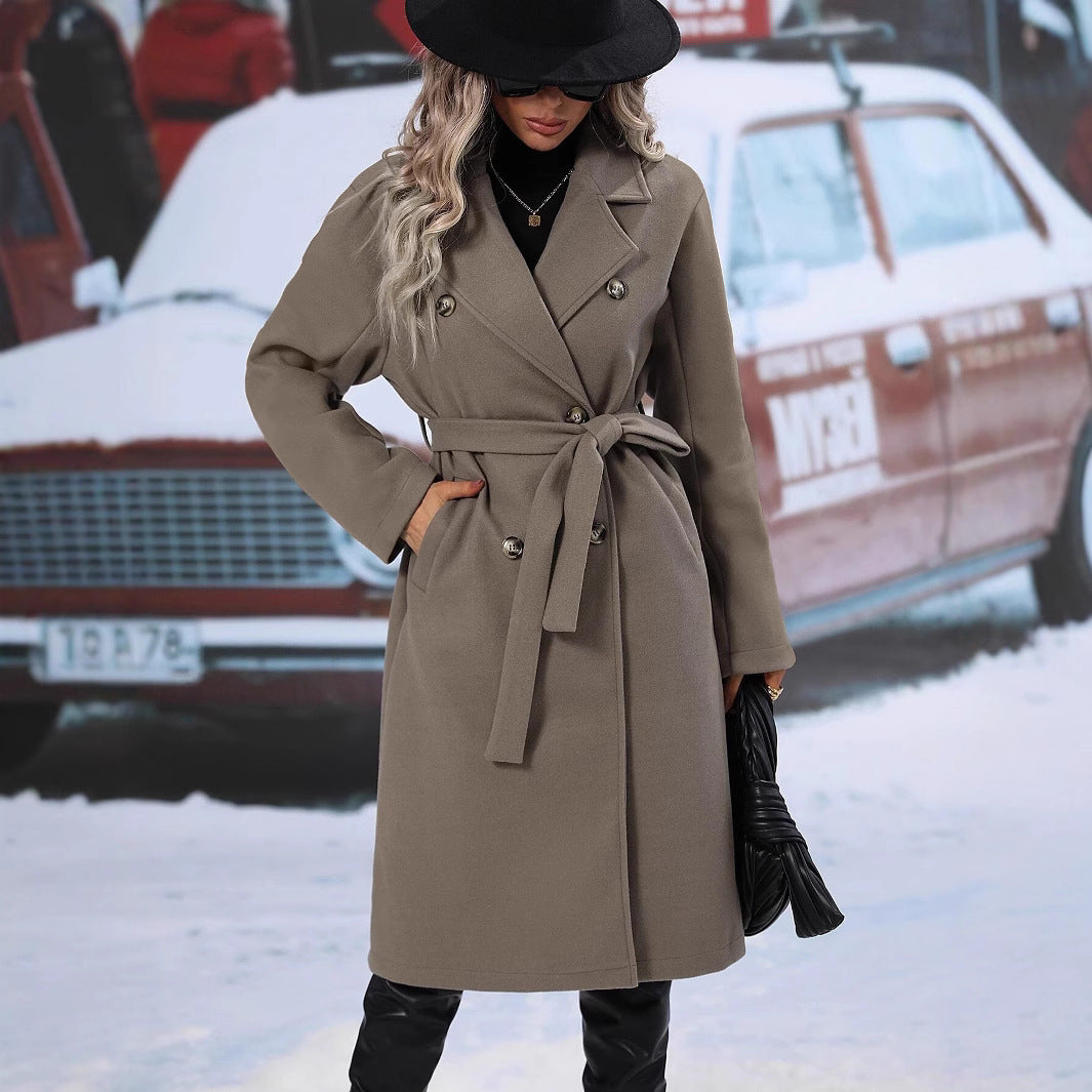 Women's Collar Woolen Double Breasted Outerwear Coats