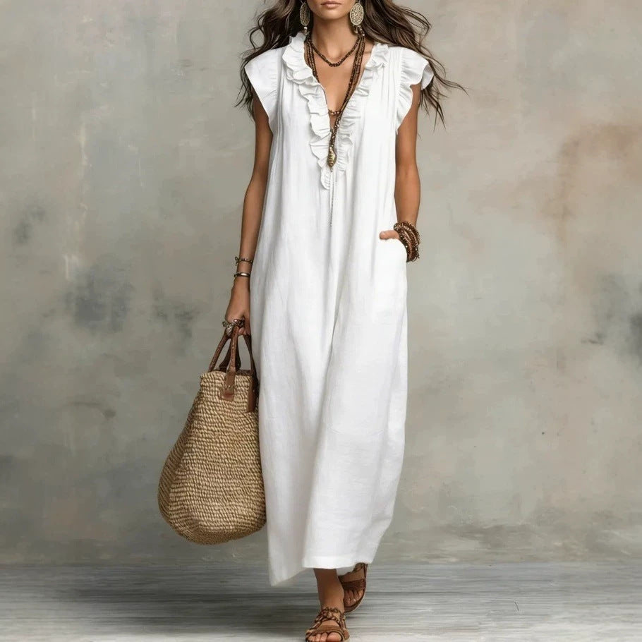 Women's Solid Color Bohemian Flying Sleeves Vacation Dress
