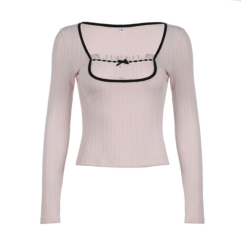 Sweet Girlish Special Texture Square Neck Blouses