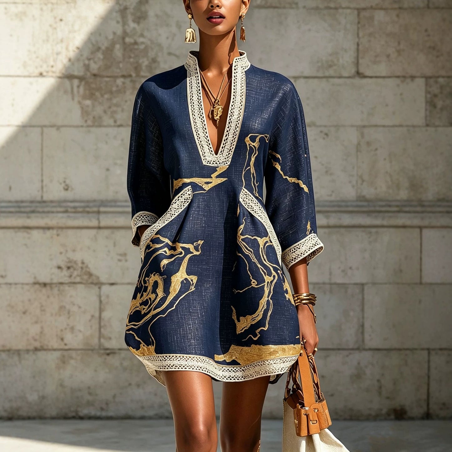 Women's Gold Line Printed Loose Temperament Lace Skirts