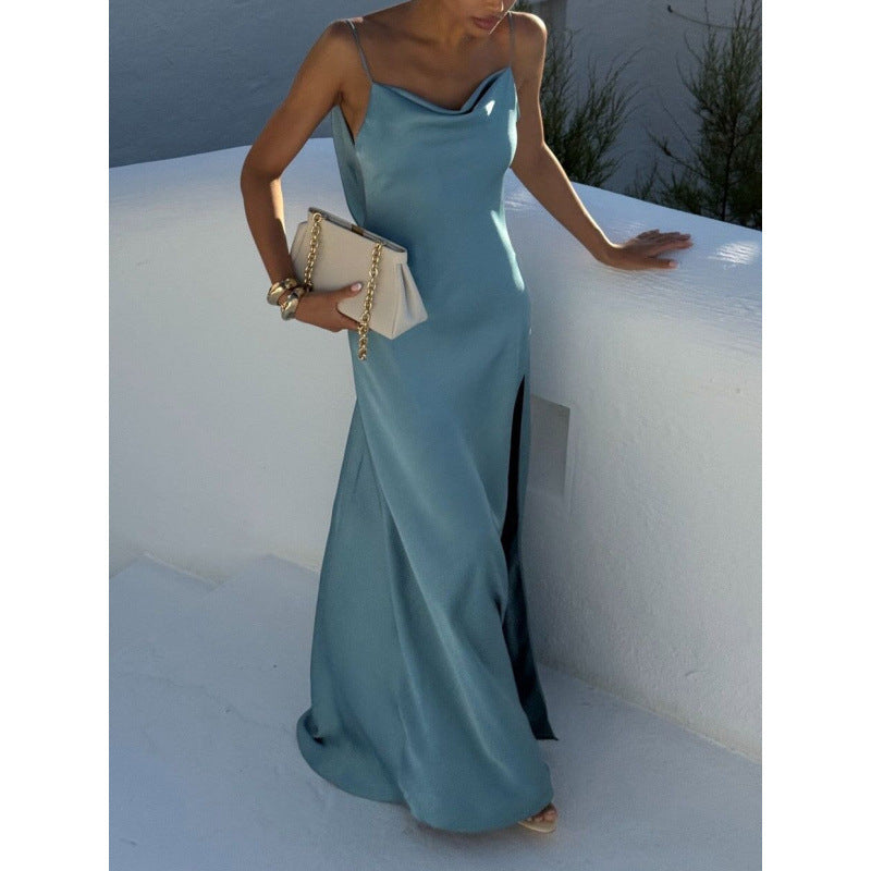 Elegant Sexy Solid Color Stitching Tied Slim Strap Dresses