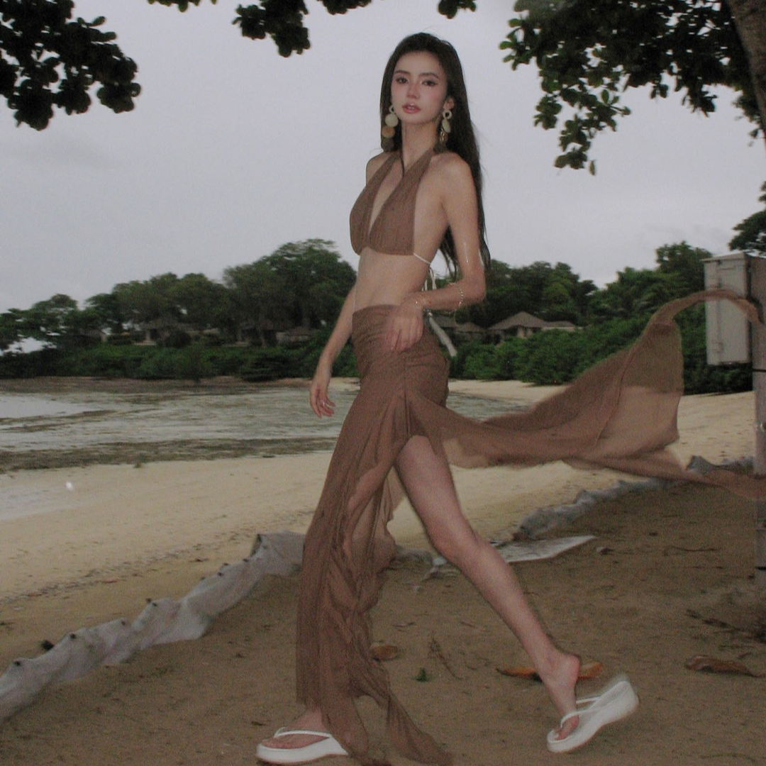 Hot Strap Backless Pattern Lace Two-piece Suits