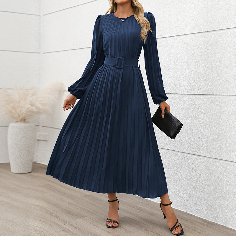 Workplace Elegant Retro Long Sleeve Solid Color Dresses