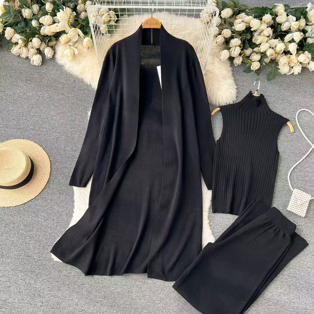 Women's Western Style Solid Color Inverness Collar Bottoming Wide Leg Trousers Sweaters