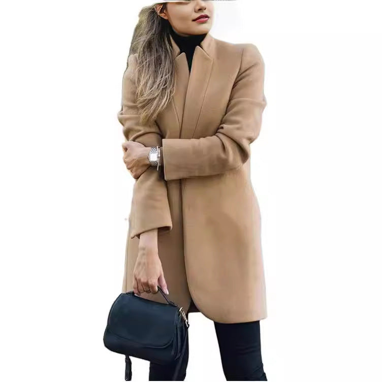 Fashion Solid Color Stand Collar Woolen Women's Sweater, Sweater