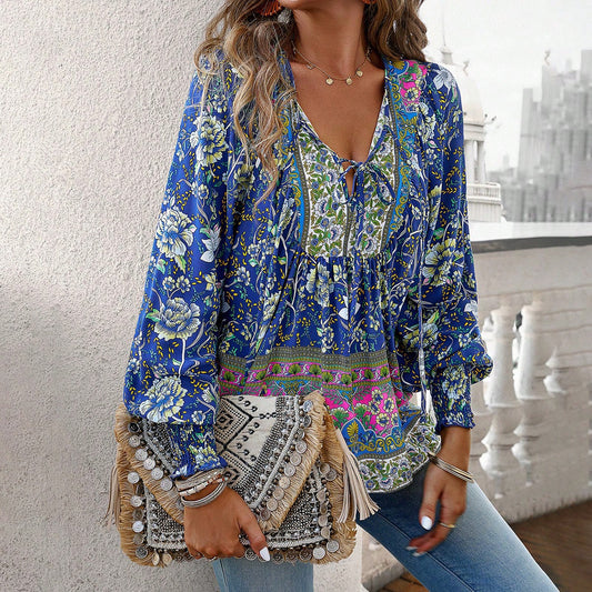 Women's Printed Shirt Autumn Temperament Long Sleeve Blouses