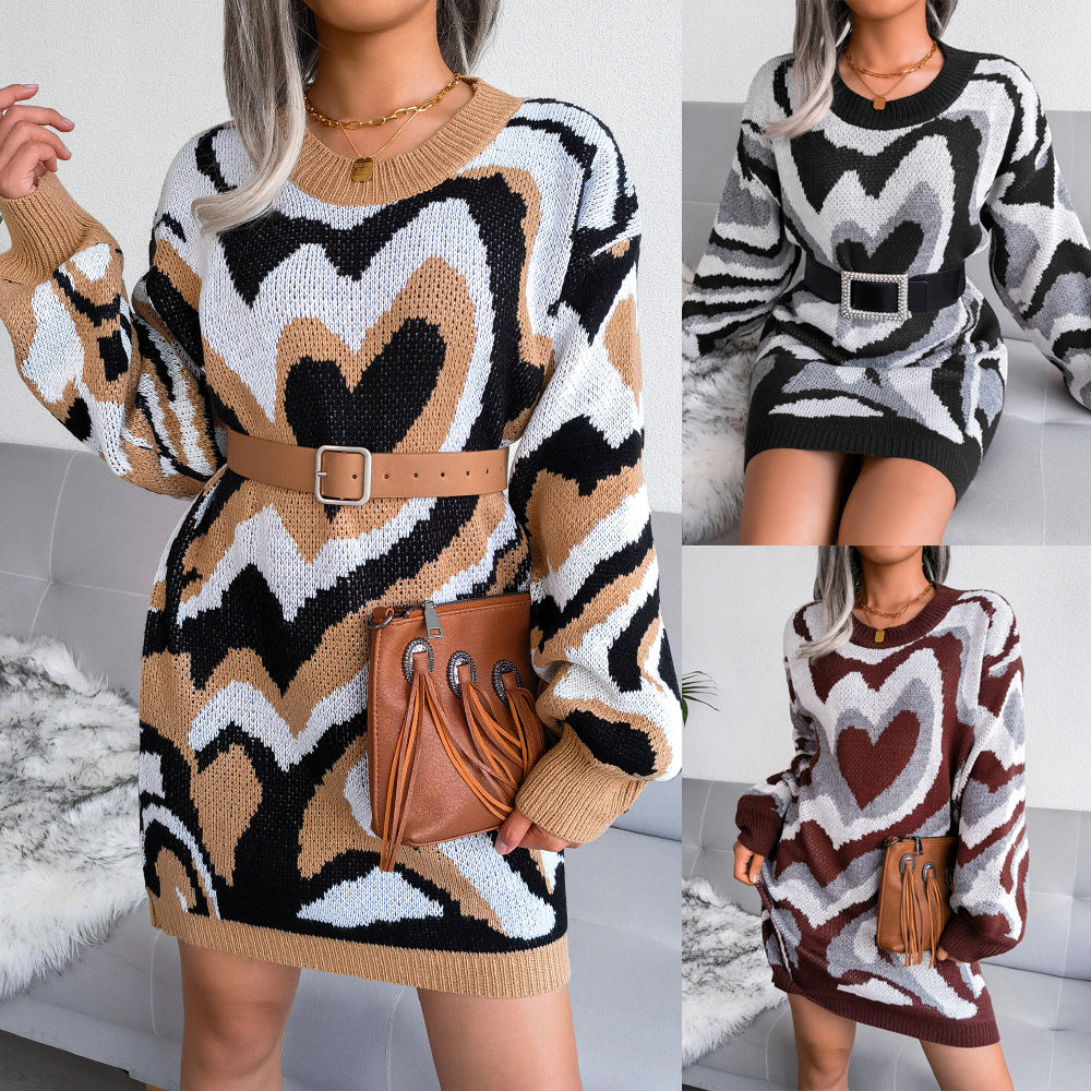 Women's Clearance Contrast Color Love Woolen Knitted Skirts