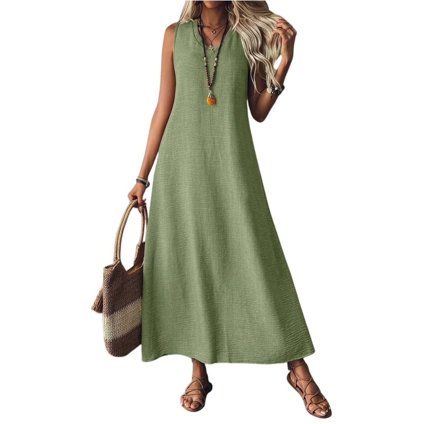 Women's Summer Sleeveless Back Zipper One-piece Elegant Dress