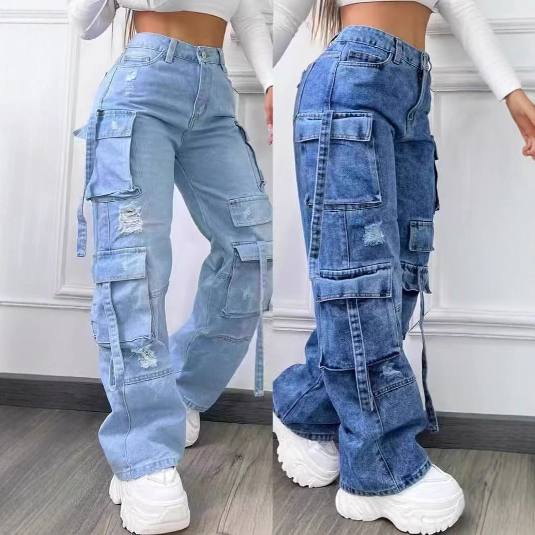 Fashionable Solid Color High Waist Leisure Jeans