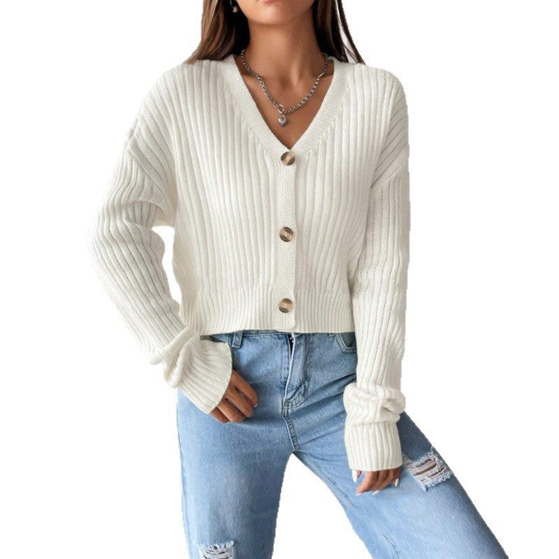 Women's Loose Long Sleeve Knitted Solid Color Knitwear