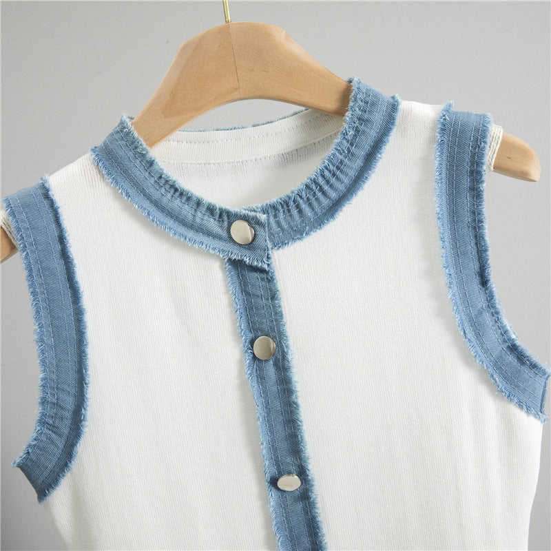 Women's Washed Denim Knitted Summer Midi Dress