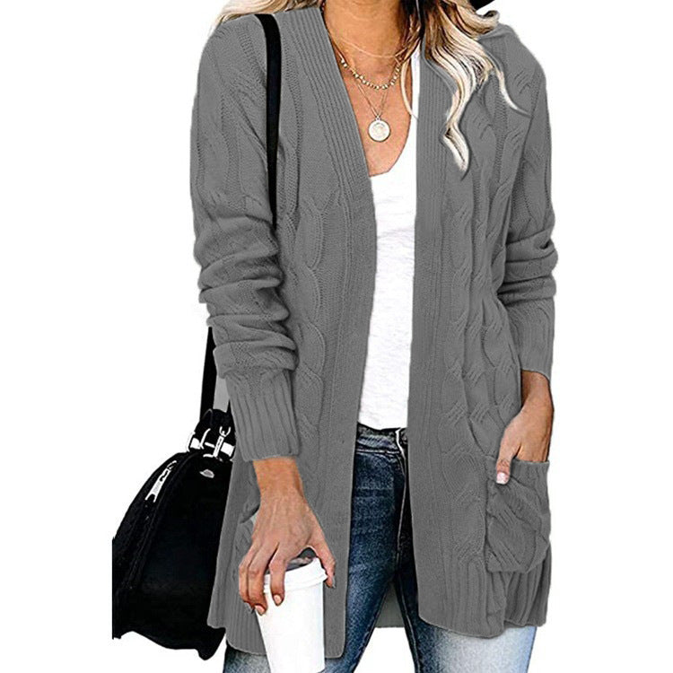 Women's Twist Knit Solid Color Loose Coats
