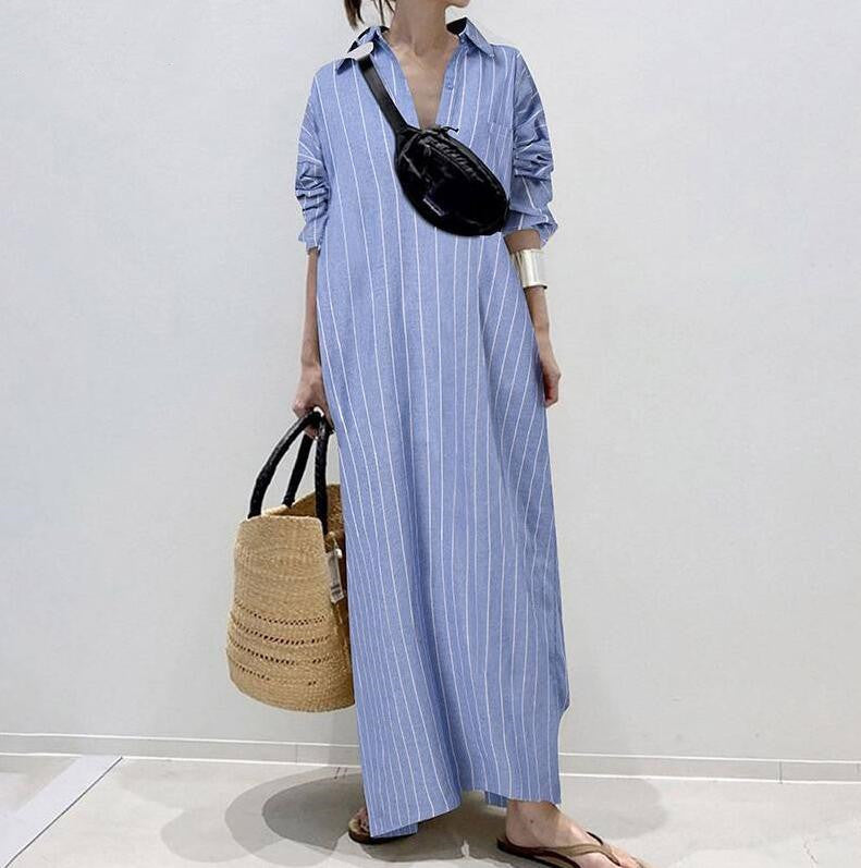 Lapel Collar Temperament Commute Striped Loose Cardigans