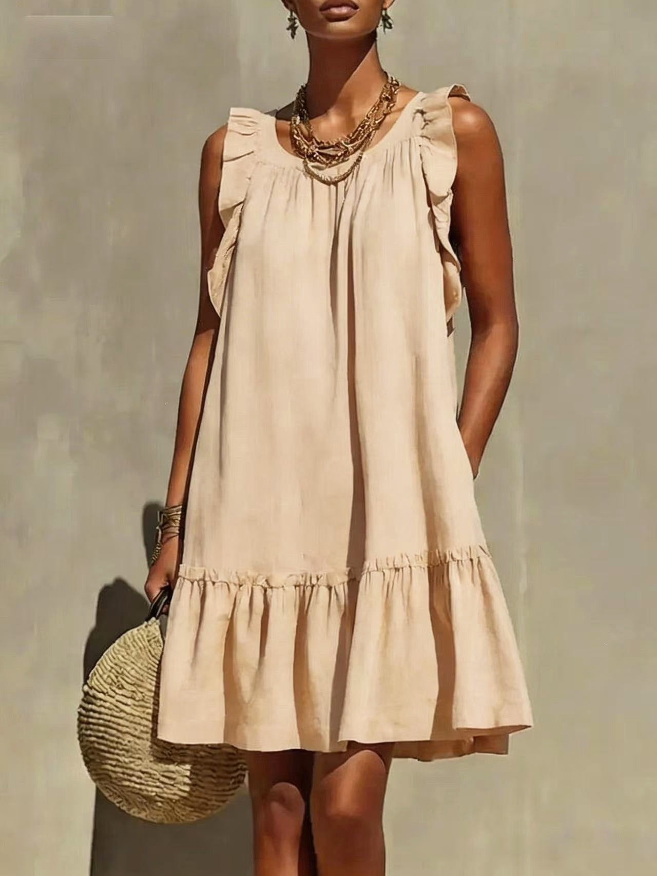 Women's Ruffled Fashion Casual Loose Round Neck Dress