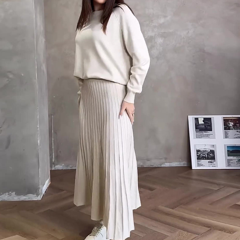 Autumn French Style Retro Crew Neck Dresses