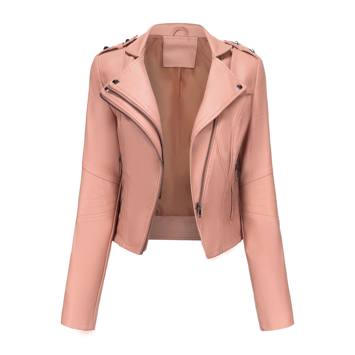 Women's Long-sleeved Leather Rivet Popular Zipper Jackets
