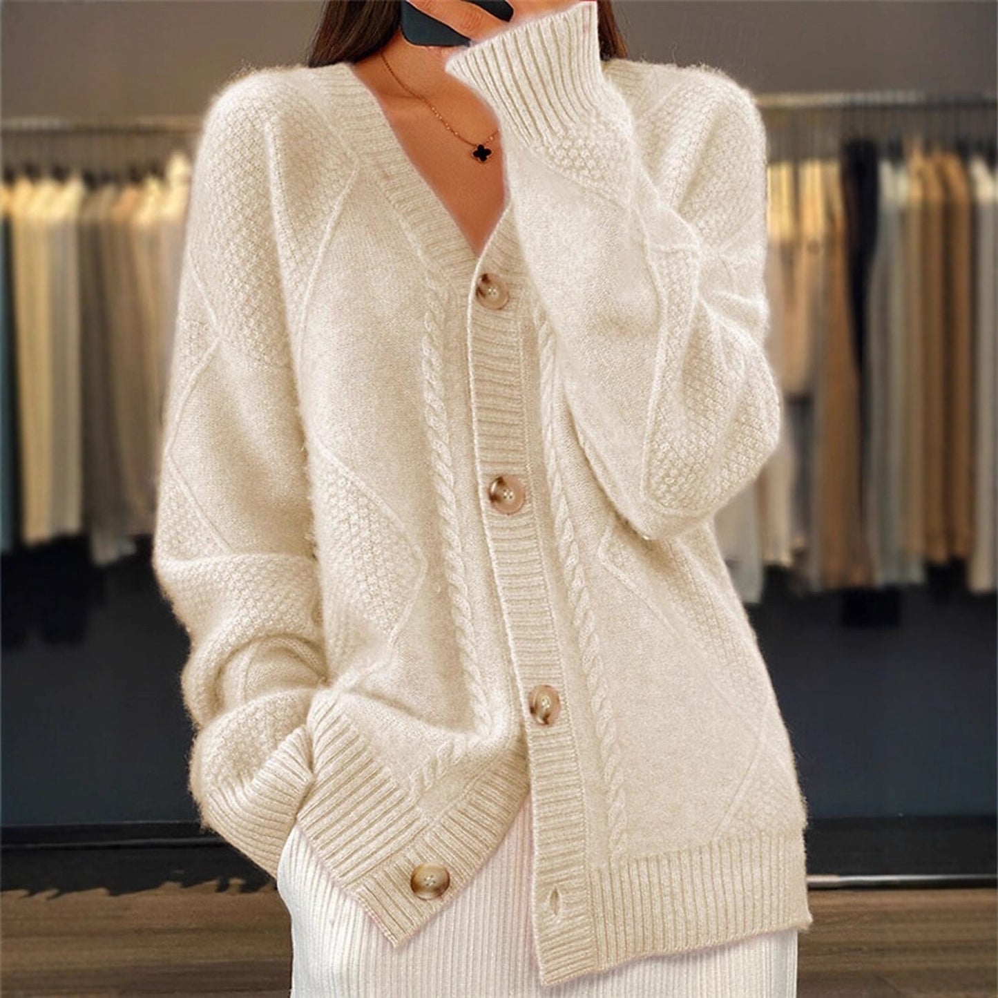 Women's Solid Color Long Sleeve Knitted Breasted Coats