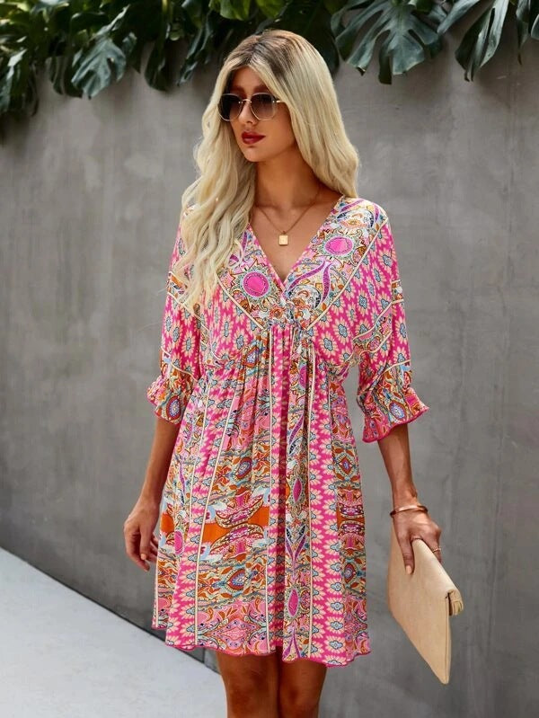 Elegant Classic Sexy Waist Trimming Printing Dress