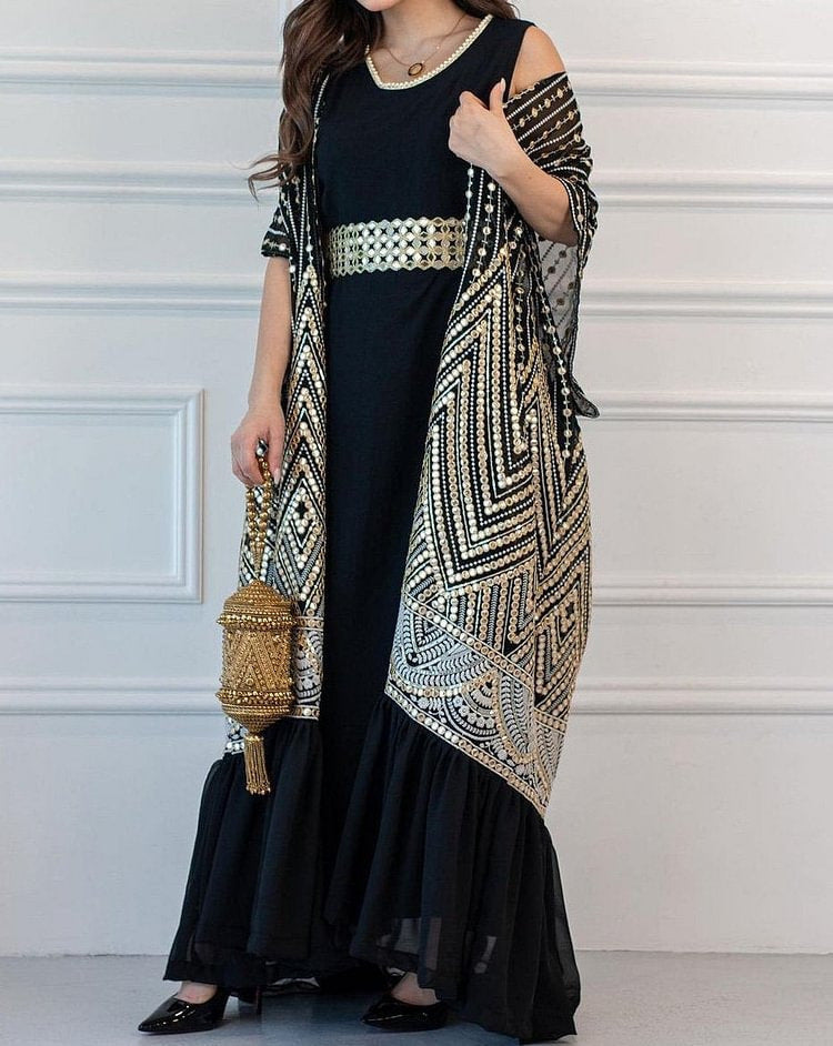 Printed Fashion City Casual Dolman Sleeve Pleating Tape Belt Dresses