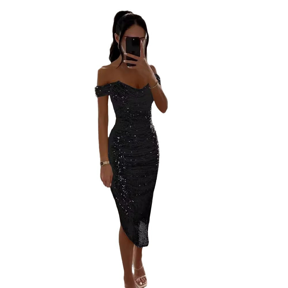 Women's Sequins Dress Casual Fashion Party Zipper Dresses